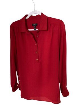 JONES NEW YORK WOMENS SIDE-BUTTON SHIRTTAIL DEEP ROUGE M  NWT